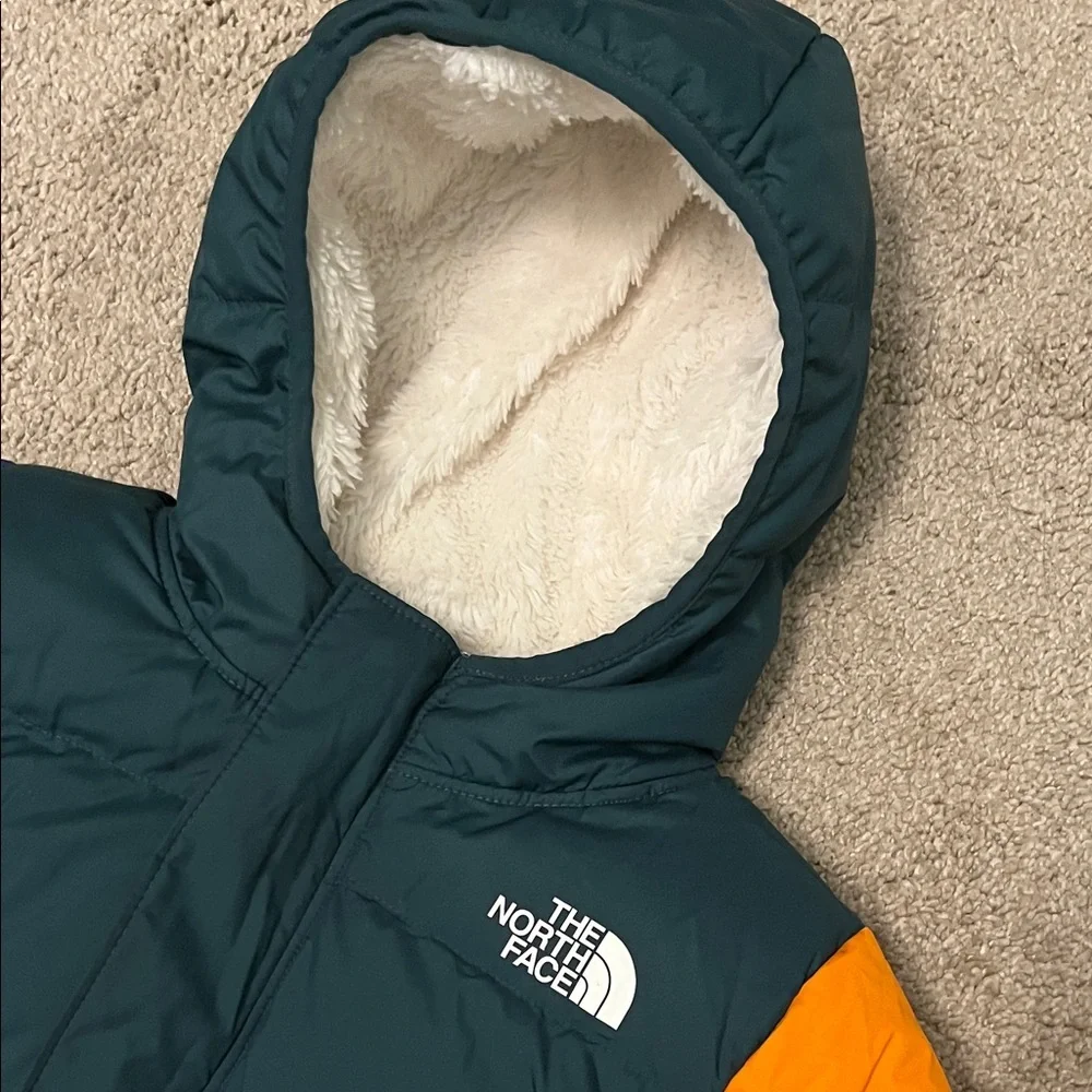 The North Face Colorblock Hooded Puffer Jacket - Green/Pink/Orange/Purple 3T